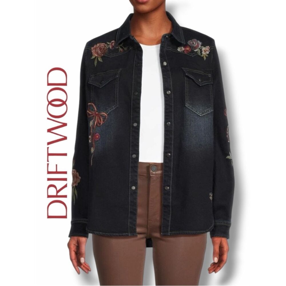 DRIFTWOOD Lana x Bows Roses Embroidered Denim Jacket in the Size Large